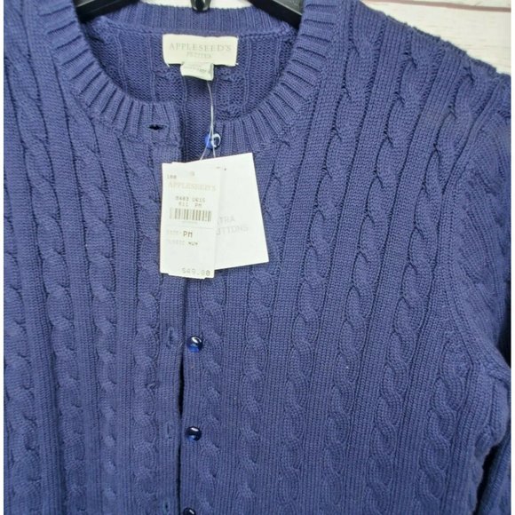 Appleseeds Petites Blue Petite Medium Button Up Sweater With Blue Gem Buttons - Picture 8 of 10